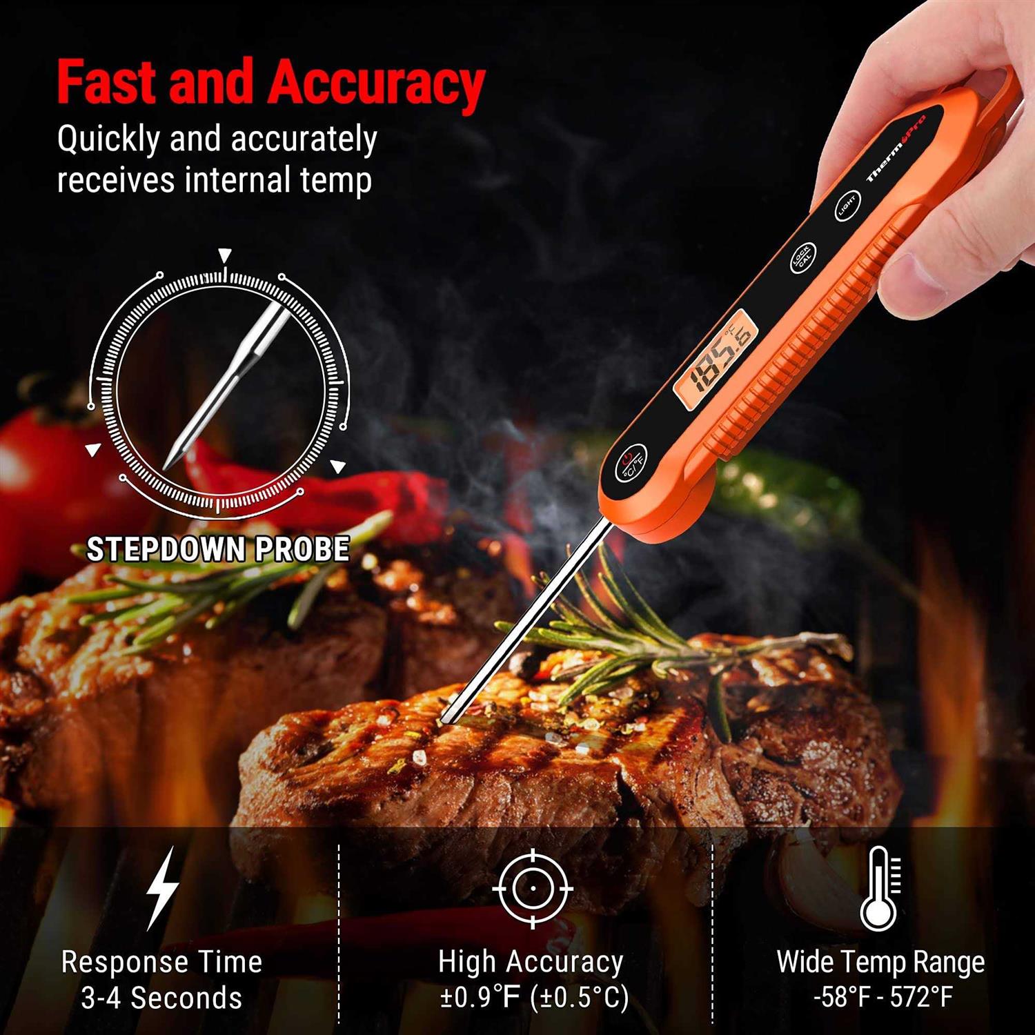 ThermoPro Digital Instant Read Meat Thermometer for Grilling Waterproof Kitchen Food LCD Thermometer with Calibration & Backlight Smoker Oil Fry - Image 5
