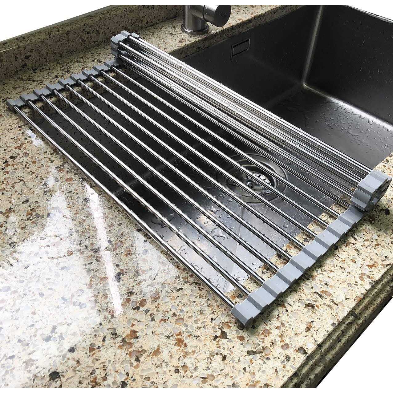 Tomorotec Roll Up Dish Drying Rack Over The Sink Portable Stainless Steel Rolling Rack Multipurpose Kitchen Drainer Caddy Organizer Storage Space