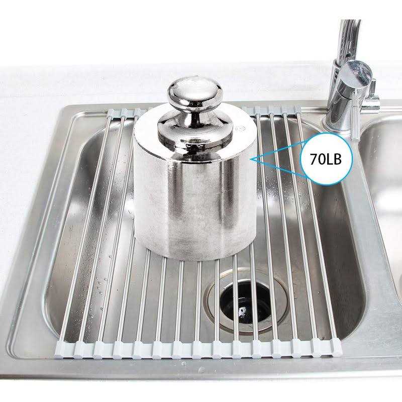 Tomorotec Roll Up Dish Drying Rack Over The Sink Portable Stainless Steel Rolling Rack Multipurpose Kitchen Drainer Caddy Organizer Storage Space - Image 2