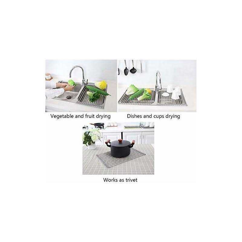 Tomorotec Roll Up Dish Drying Rack Over The Sink Portable Stainless Steel Rolling Rack Multipurpose Kitchen Drainer Caddy Organizer Storage Space - Image 4