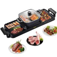 VEVOR 2 in 1 Electric Grill and Hot Pot, 2400W BBQ Pan Grill and Hot Pot