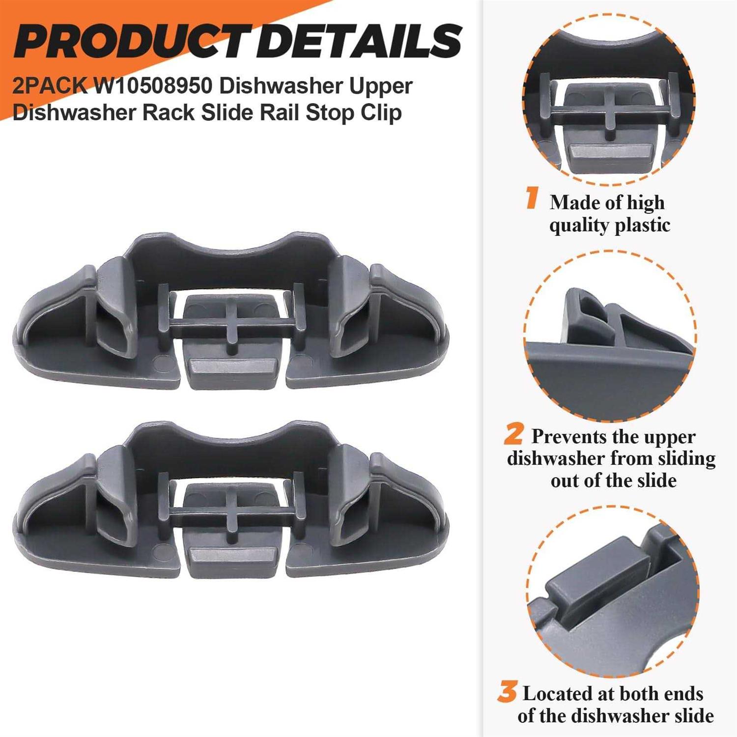 W10508950 Dishwasher Upper Dishrack Slide Rail Stop Clip by Beaquicy - Image 4