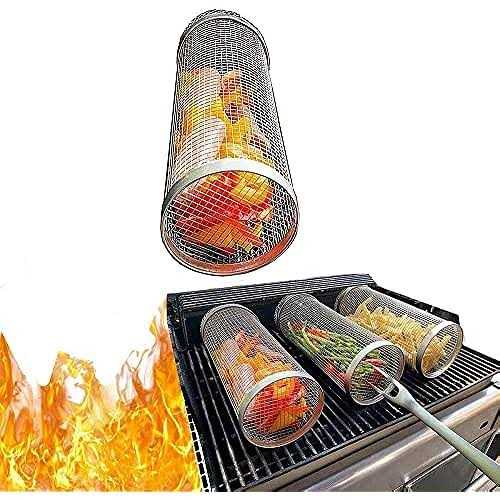 Rolling Grilling Basket Stainless Steel BBQ Grill Basket Outdoor Camping Barbecue Portable Roll Grill Basket