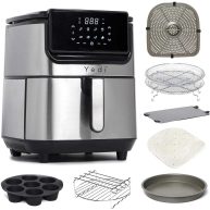 Yedi Evolution Air Fryer, 6.8 Quart, Stainless Steel, Ceramic Cooking Basket, with Deluxe Accessory Kit and Recipe Book