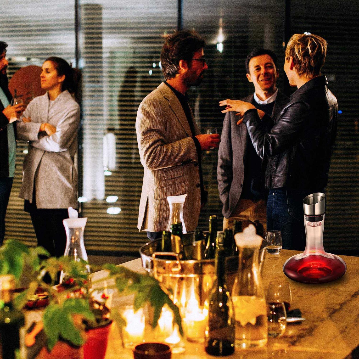 S JUSTSTART Wine Decanter Built-in Aerator Pourer Wine Carafe Red Wine Decanter,100% Lead-free Crystal Glass - Image 3