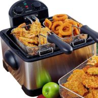 Secura 1700 Watt Stainless Steel Triple Basket Electric Deep Fryer with Timer Free Extra Odor Filter