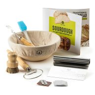 Sourdough Start Kit – Sourdough Bread Baking Supplies with Banneton Bread Proofing Basket Bowl, Cloth, Whisk, Bread Lame, Dough Scraper, 2 Brushes –