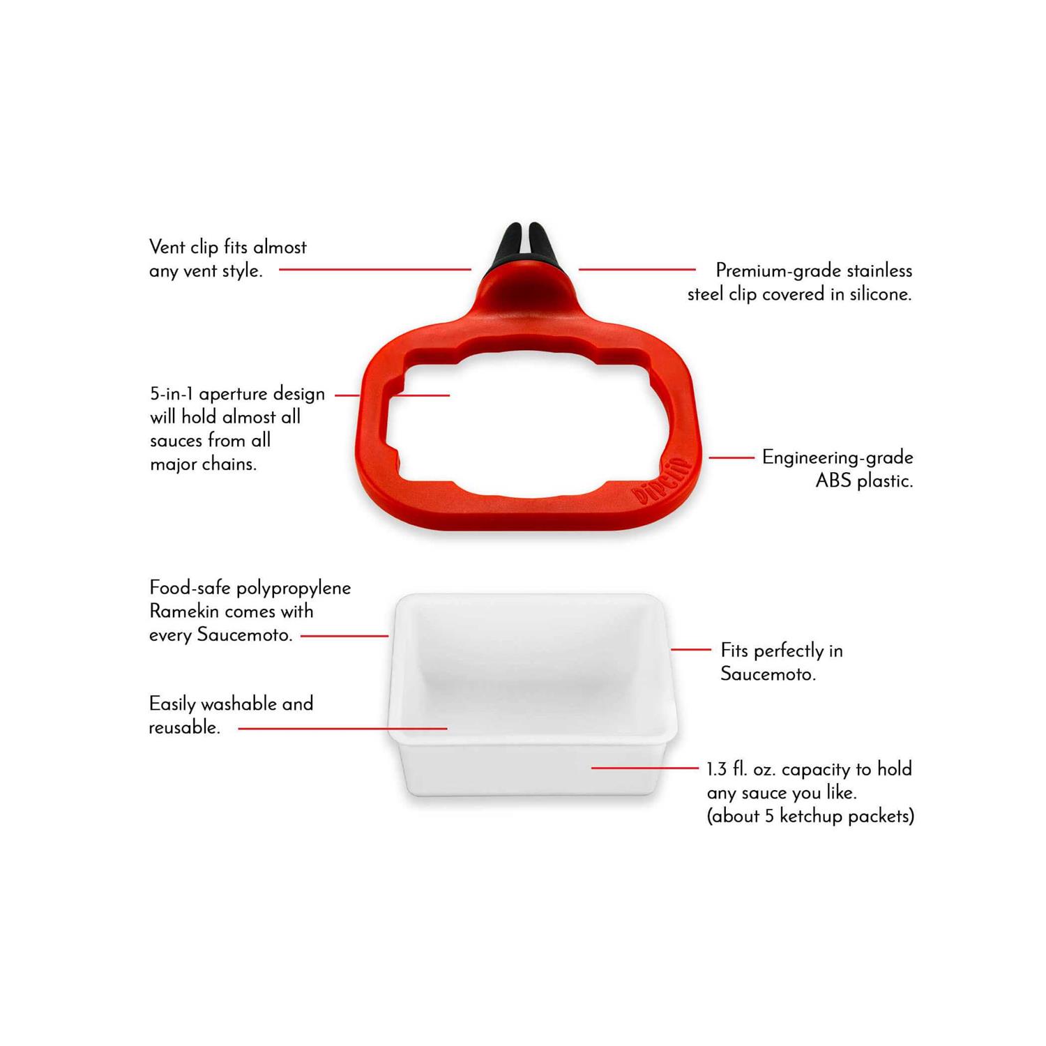 Saucemoto Dip Clip An in car sauce holder for ketchup and dipping sauces. As seen on Shark Tank - Image 2