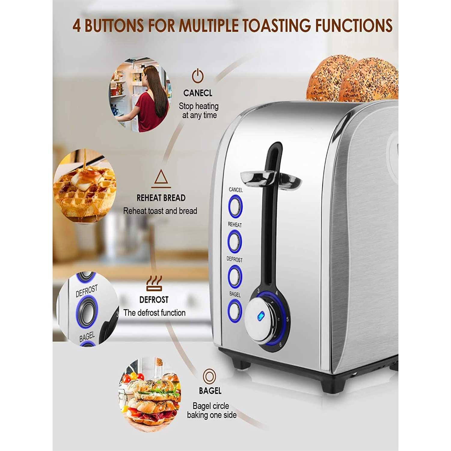 Toaster 2 Slice JEWJIO Stainless Steel Retro Toaster With 1.5 Extra Wide Slot - Image 3