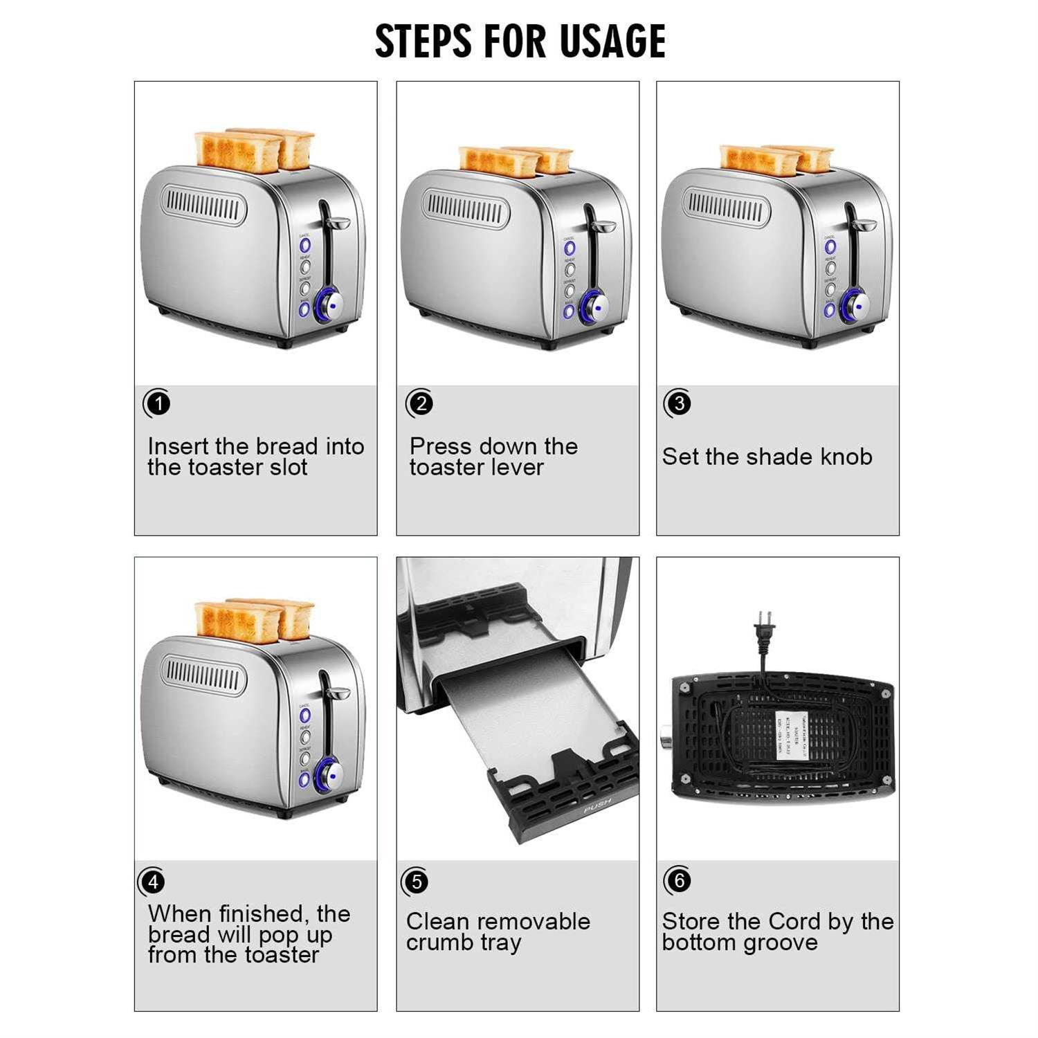 Toaster 2 Slice JEWJIO Stainless Steel Retro Toaster With 1.5 Extra Wide Slot - Image 4