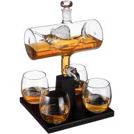 The Wine Savant Swordfish & Sailfish Wine &Whiskey Decanter Dispenser and 4 Liquor Glasses