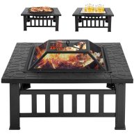 Fdw Outdoor Fire Pit 32 inch Square Metal Firepit For Patio Wood Burning Fireplace Garden Stove with Charcoal Rack