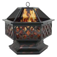 F2c Hex-shaped Fire Pit with Fire Picker for Garden 24 Inch Wood Burning Bonfire Firebowl Outdoor Portable Steel Firepit with Flame-retardant Mesh Outdoor-Patio-Fire-Pit