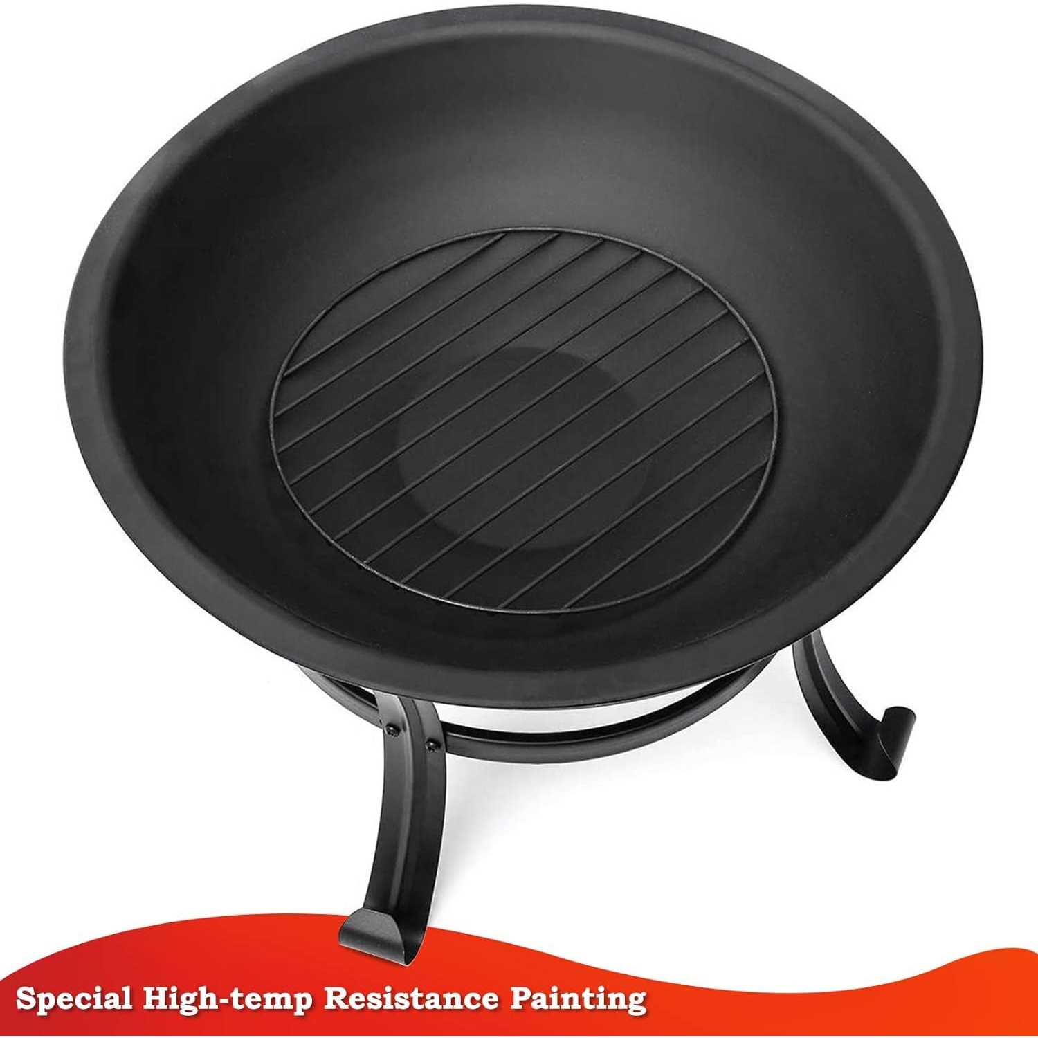 SINGLYFIRE 22 inch Fire Pit for Outside Outdoor Wood Burning Small Bonfire Pit Steel Firepit Bowl for Patio Camping Backyard Dec - Image 4