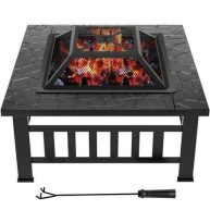Devoko Outdoor 32 inch Square Metal Fire Pit with Cover and Poker