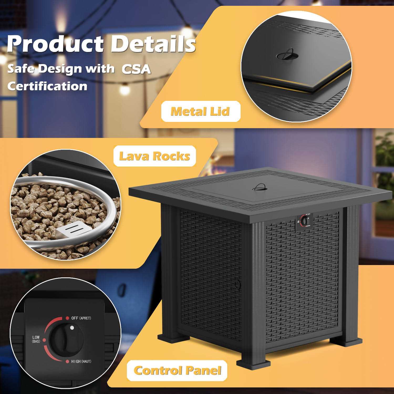 Devoko 28 Square 50000 BTU Propane Fire Pit Table - Image 4