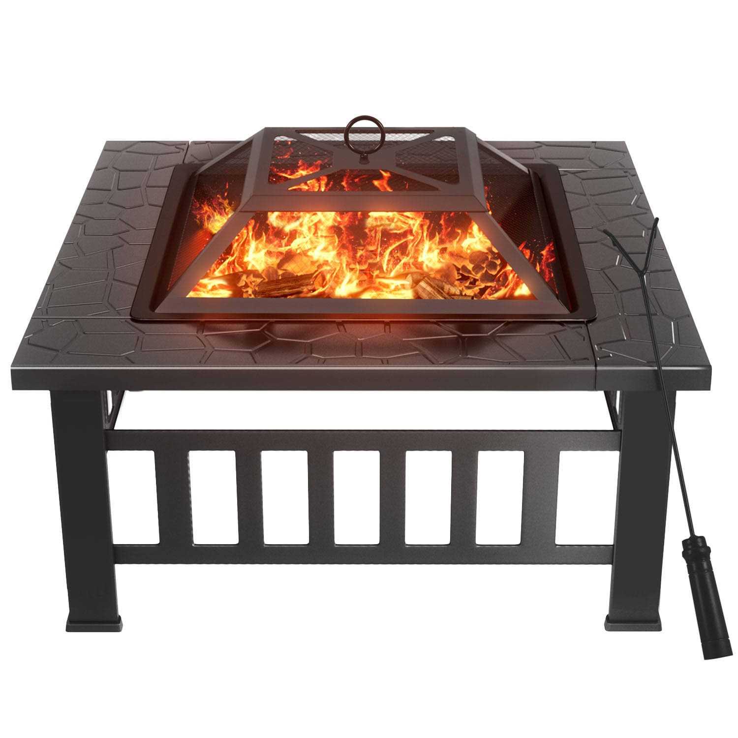 Vineego 32-in W Black Stainless Steel Wood-Burning Fire Pit LS-FPA