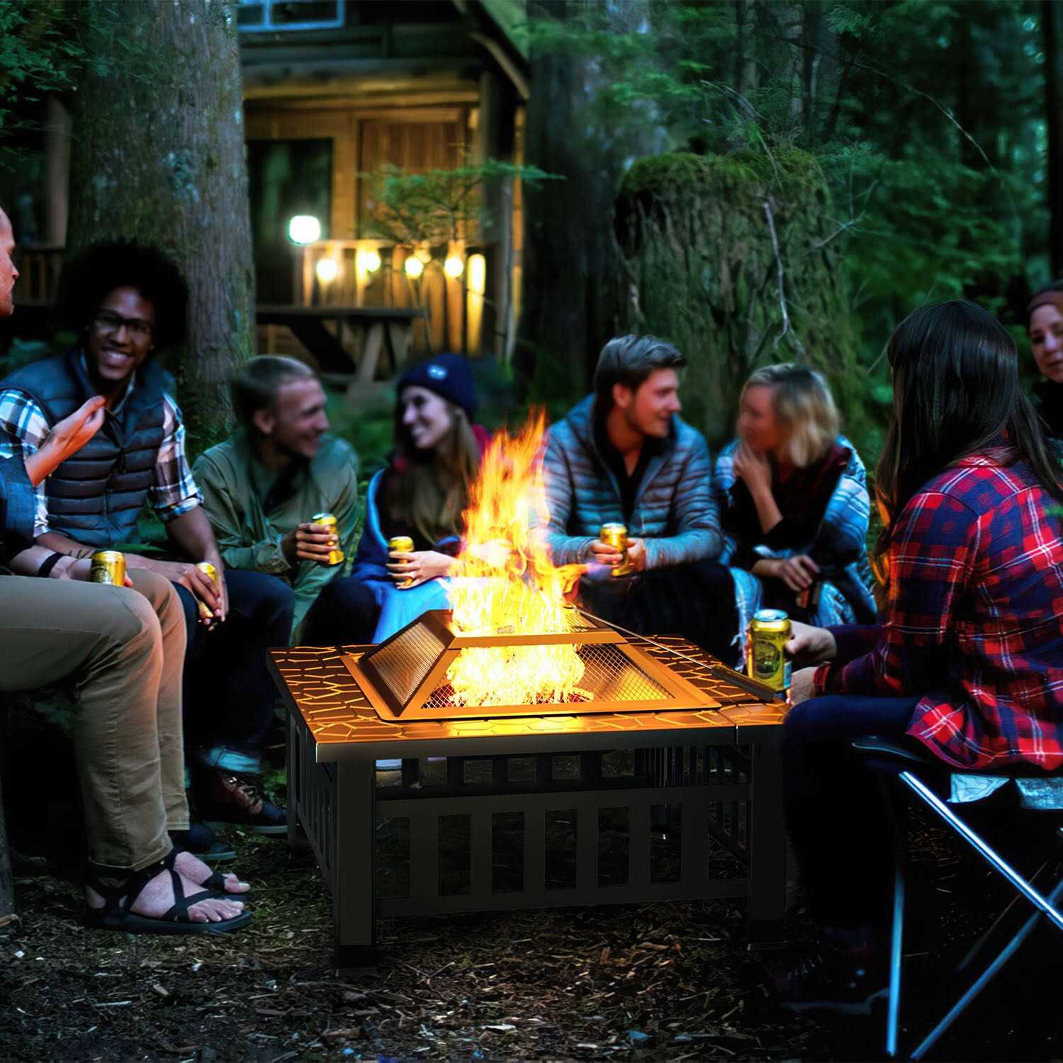 Vineego 32-in W Black Stainless Steel Wood-Burning Fire Pit LS-FPA - Image 4