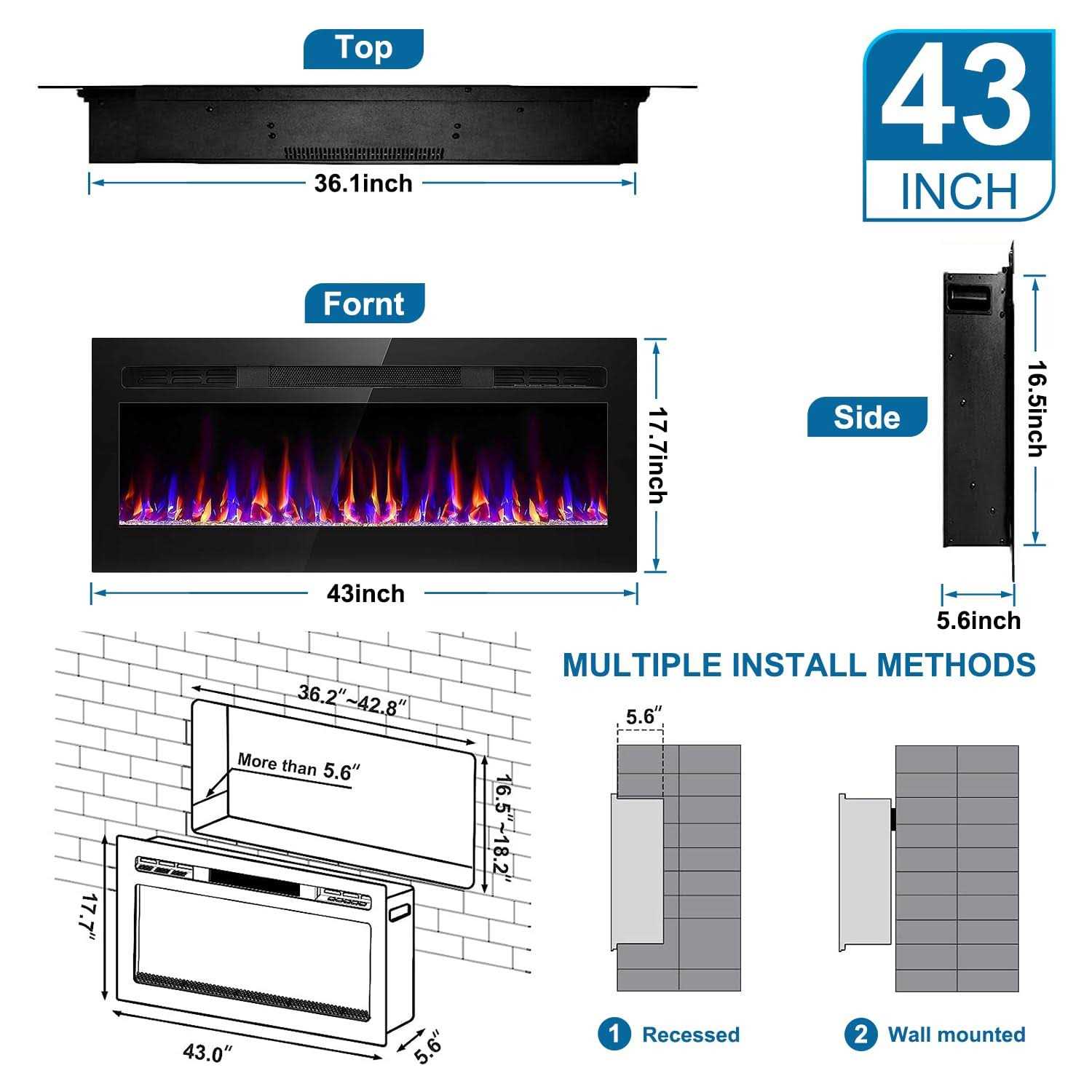 Electric Fireplace Recessed and Wall Mounted, Fireplace Heater and Linear Fireplace - Image 5