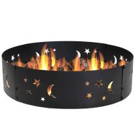 Sunnydaze 36 Wood-Burning Fire Ring Black Steel with Die-Cut Stars and Moons