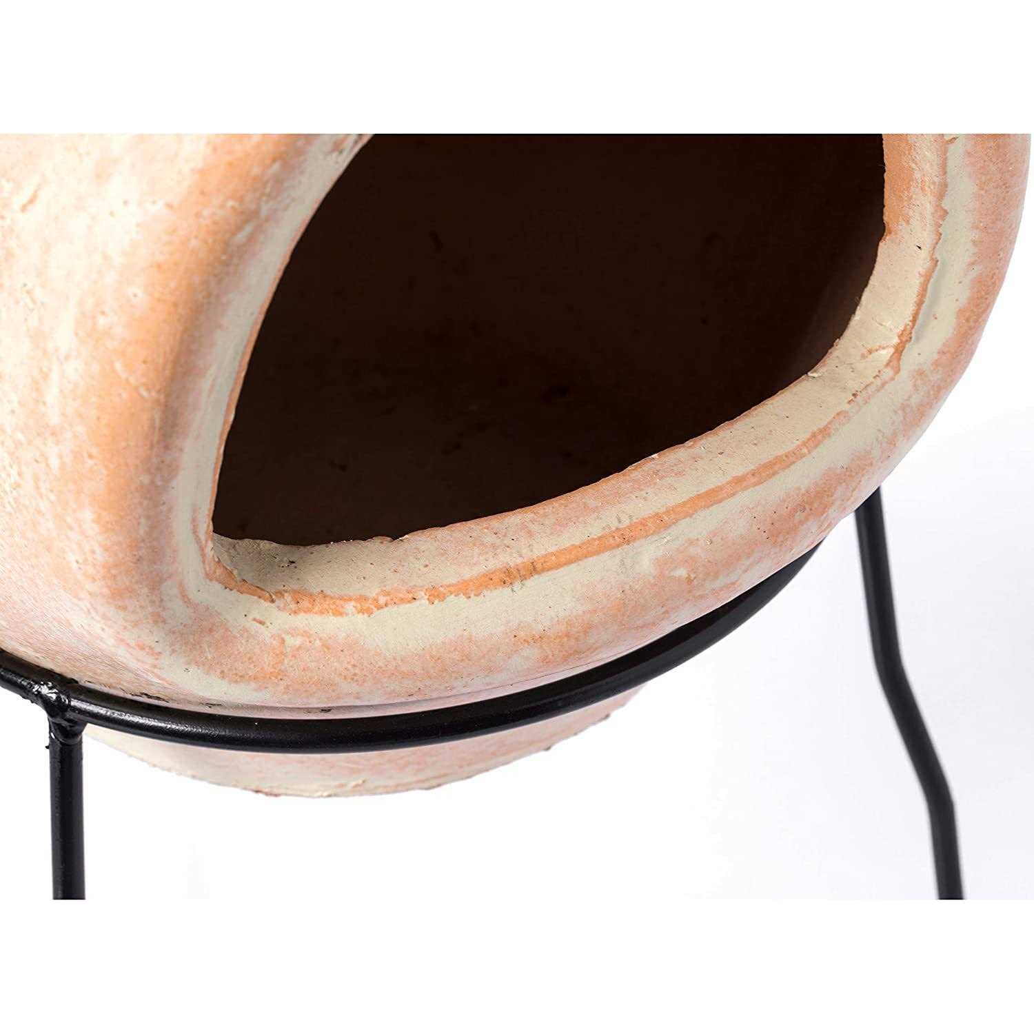 Vintiquewise Outdoor Clay Chiminea Sun Design Charcoal Burning Fire Pit with Metal Stand - Image 3