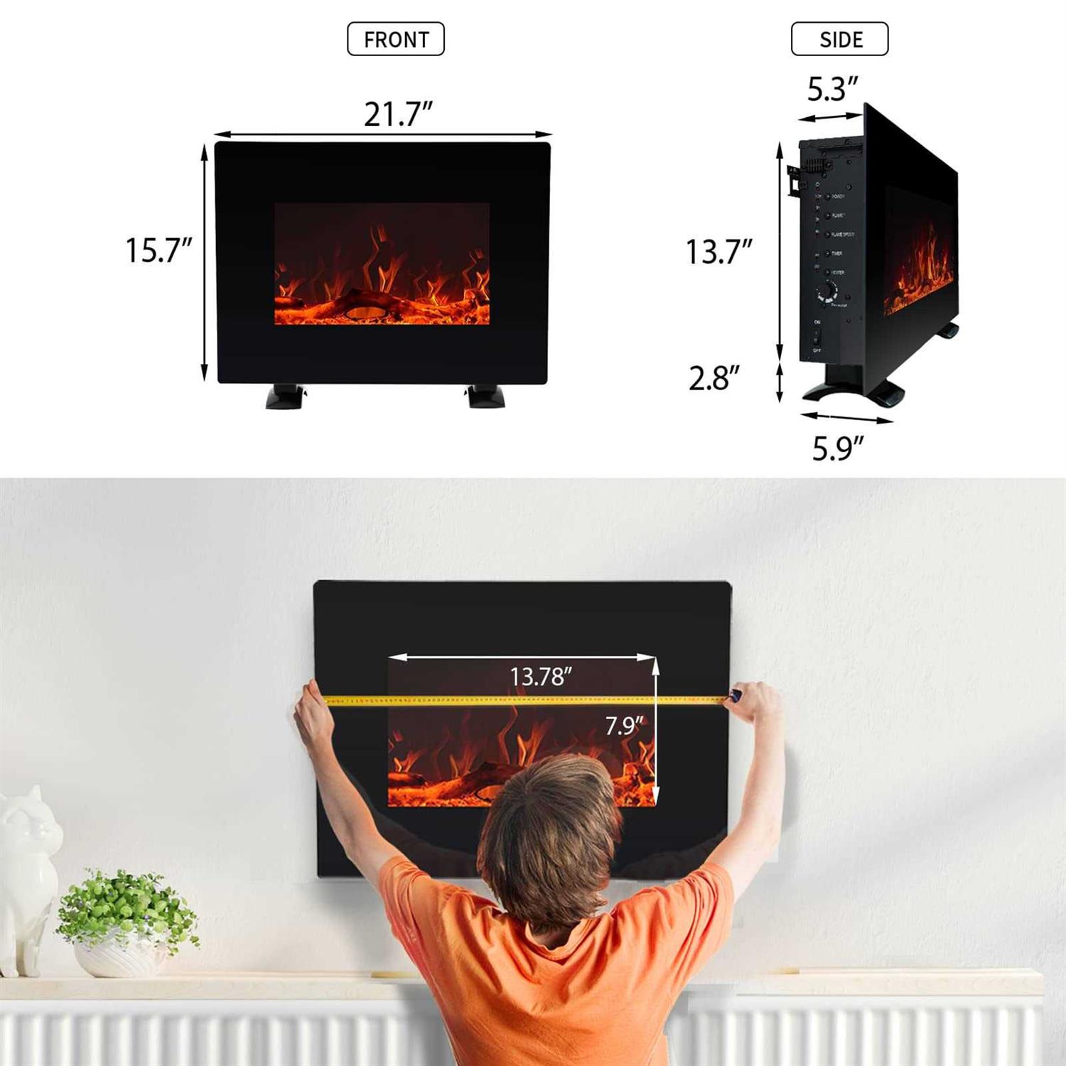 FLAME&SHADE Wall Mounted Electric Fireplace, 22-Inch Wide Flat Screen, Freestanding or Hanging Portable Room Heater with Remote - Image 2