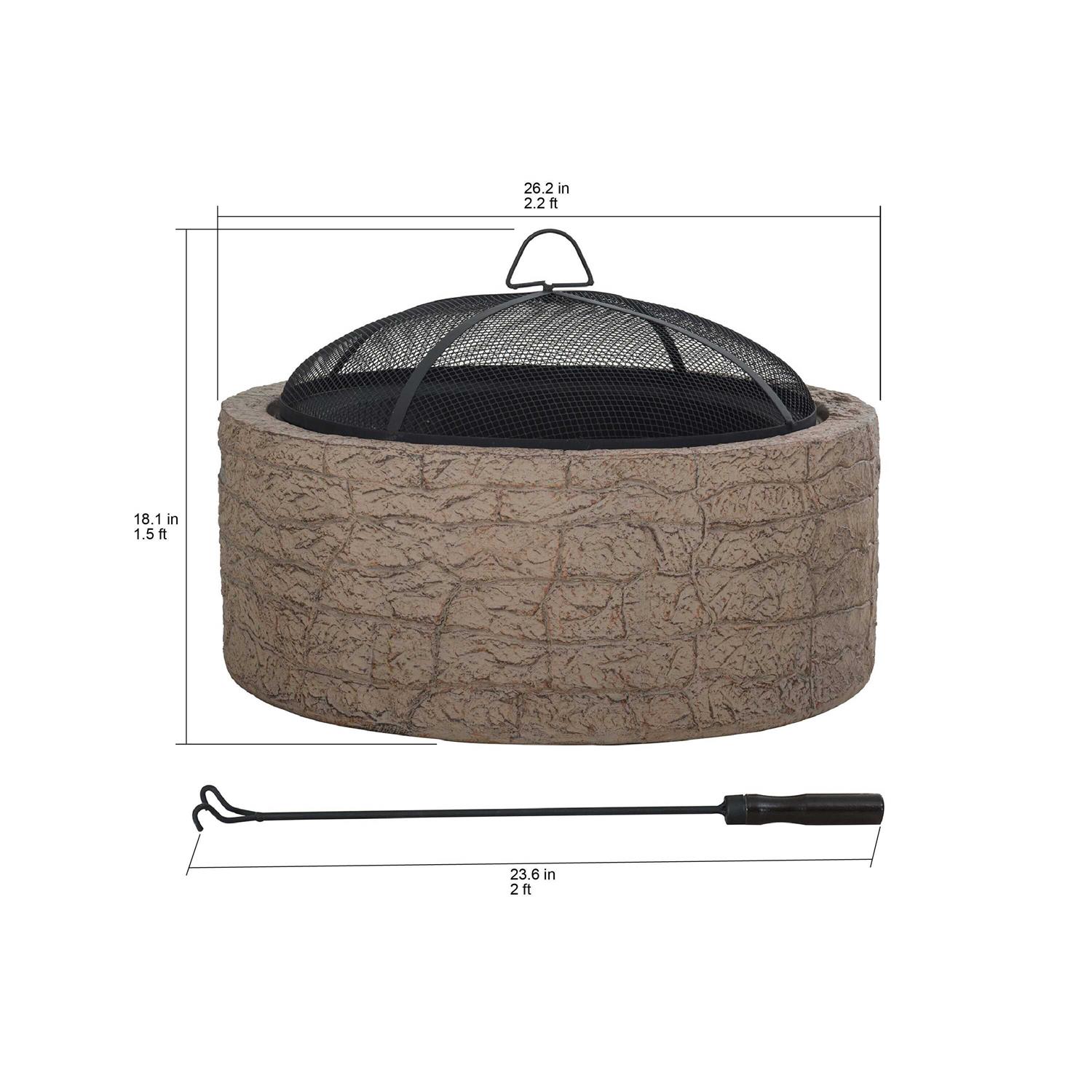 Sunjoy Stone 26 inch Round Wood-Burning Fire Pit - Image 2