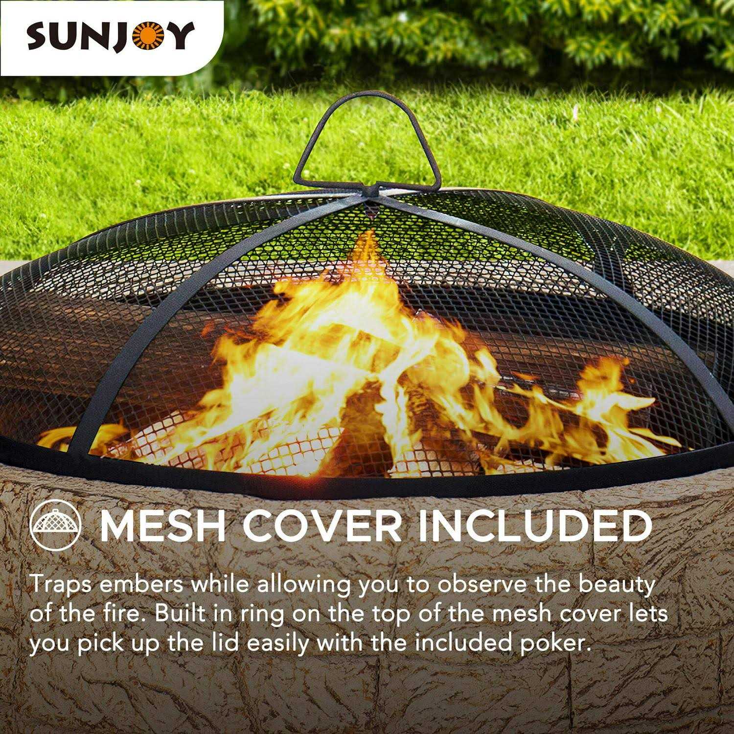 Sunjoy Stone 26 inch Round Wood-Burning Fire Pit - Image 3