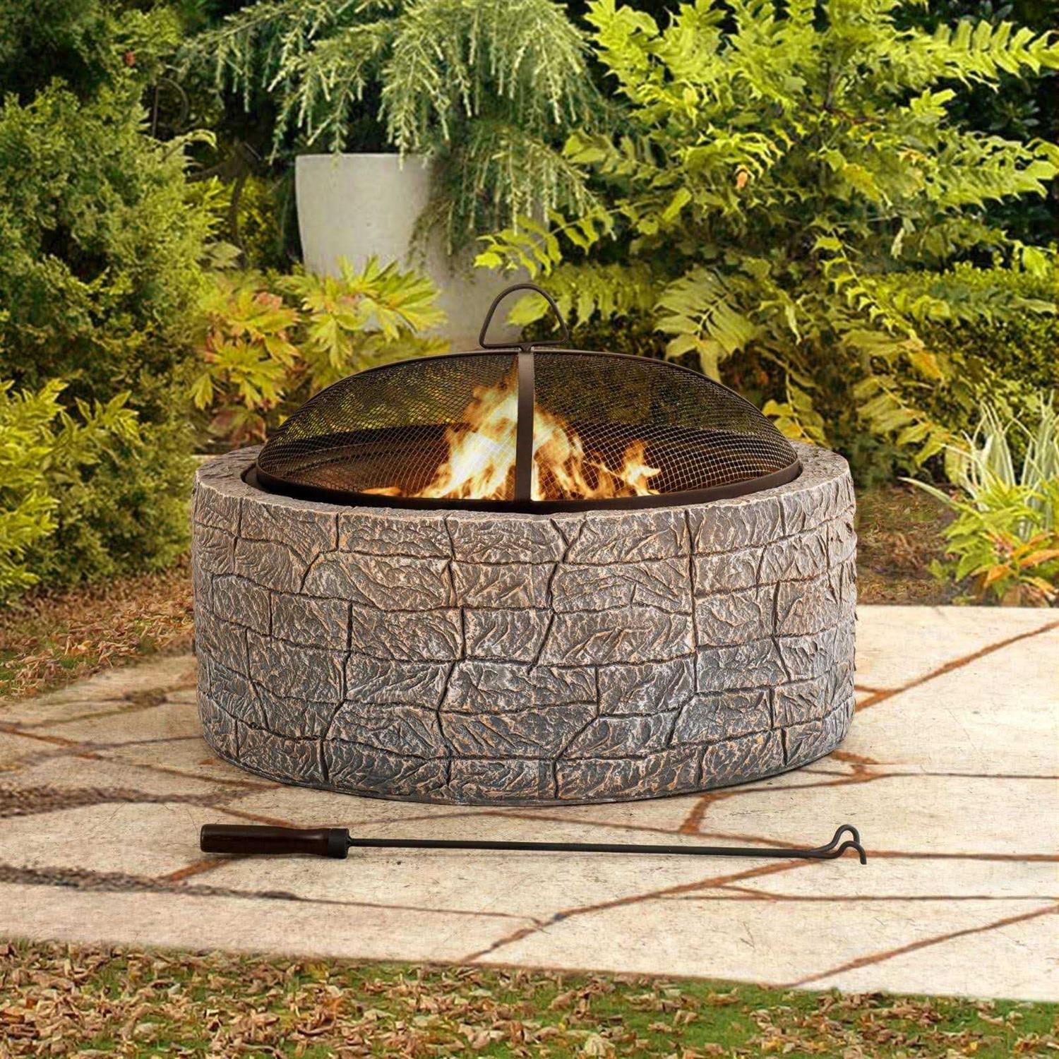 Sunjoy Stone 26 inch Round Wood-Burning Fire Pit - Image 4
