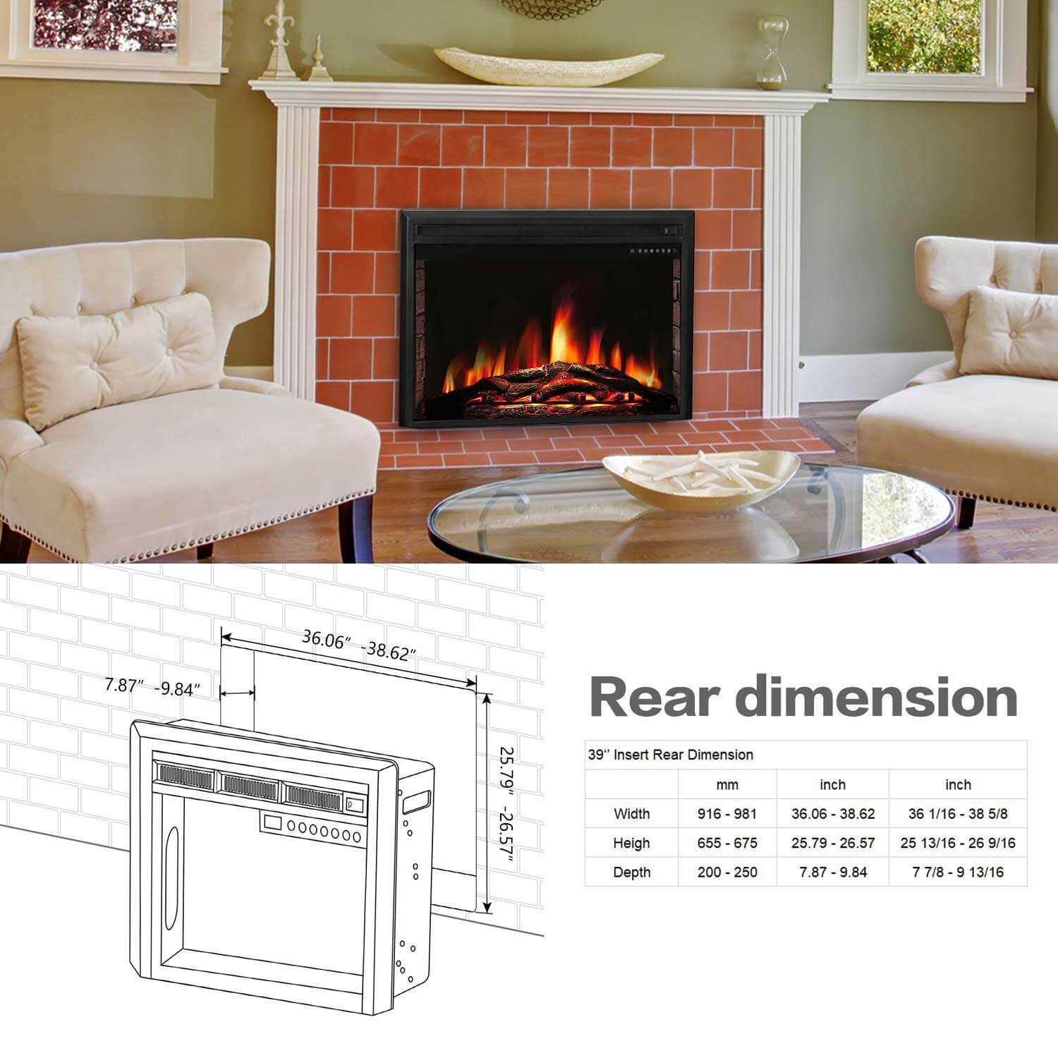 Electric Fireplace Insert Freestanding & Recessed Electric Heater Remote Control 750W/1500W R.W.FLAME - Image 2