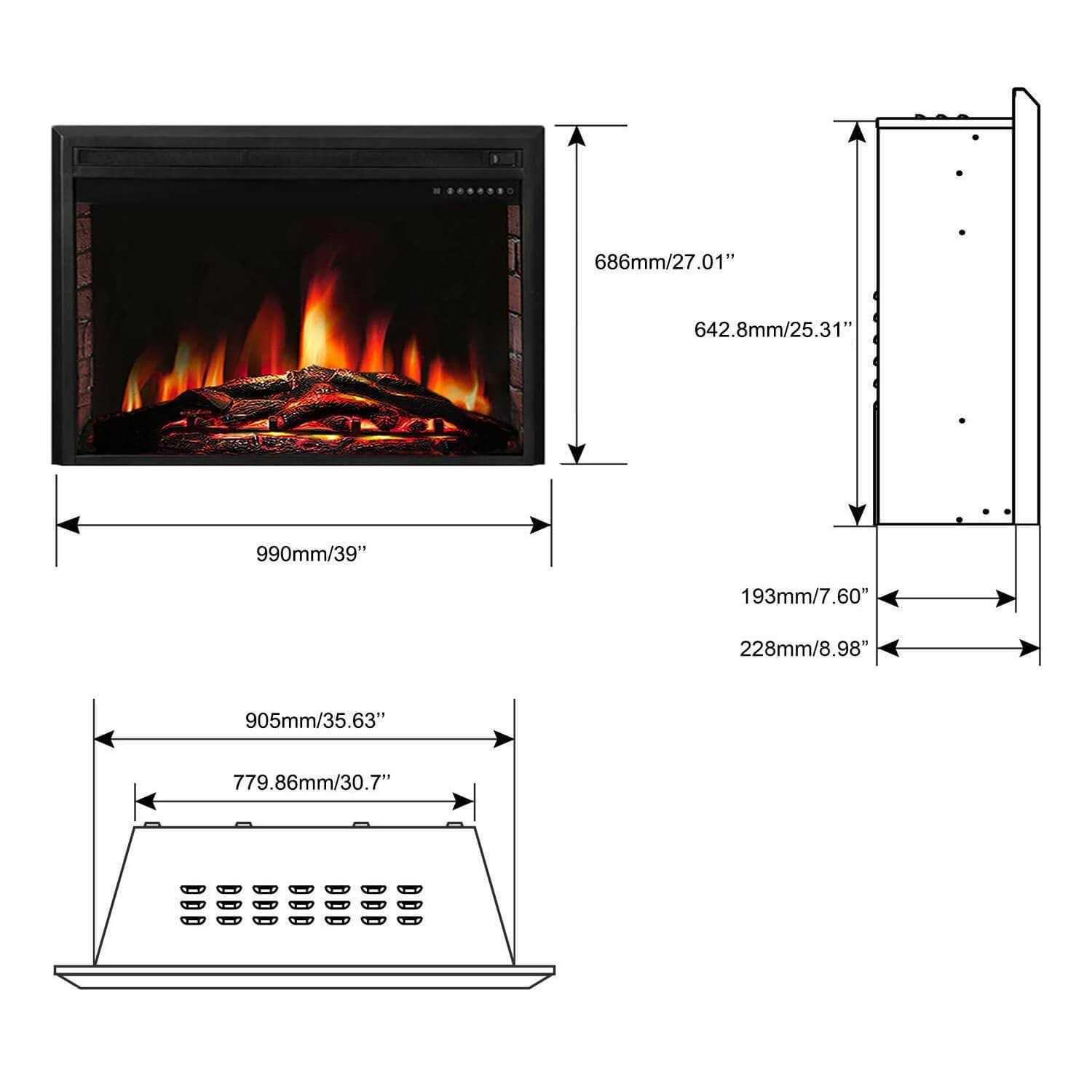 Electric Fireplace Insert Freestanding & Recessed Electric Heater Remote Control 750W/1500W R.W.FLAME - Image 5