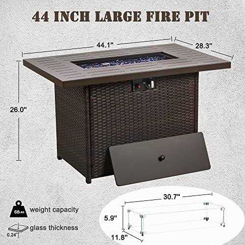 Vakollia Propane Fire Pit Table,44 Inch 55000 BTU Outdoor Gas Fire Pit Rectangular with Glass Wind Guard for Outside Patio Deck - Image 3