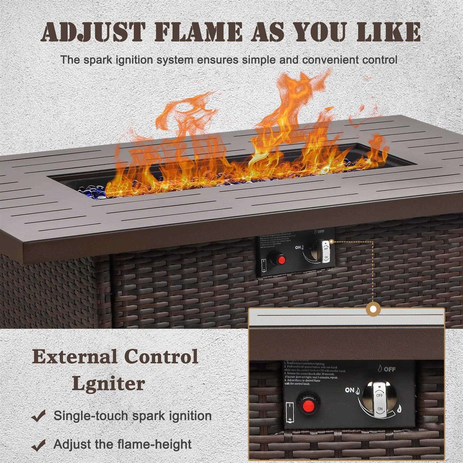 Vakollia Propane Fire Pit Table,44 Inch 55000 BTU Outdoor Gas Fire Pit Rectangular with Glass Wind Guard for Outside Patio Deck - Image 5