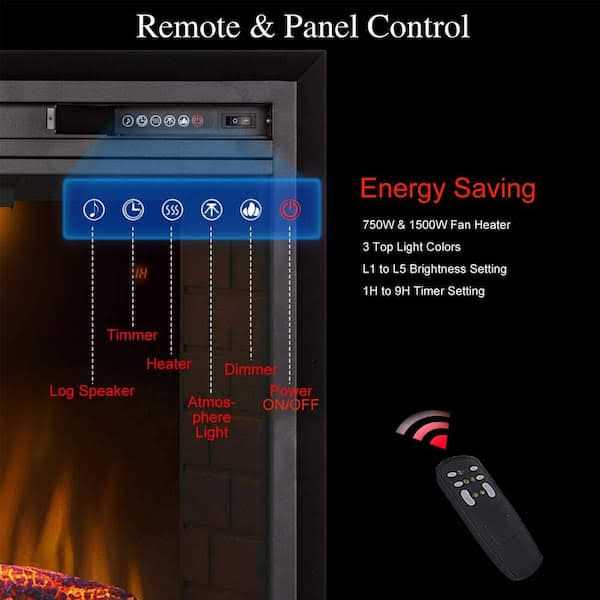 Valuxhome 33 in. 750-Watt/1500-Watt Electric Fireplace Insert with Overheating Protection - Image 3