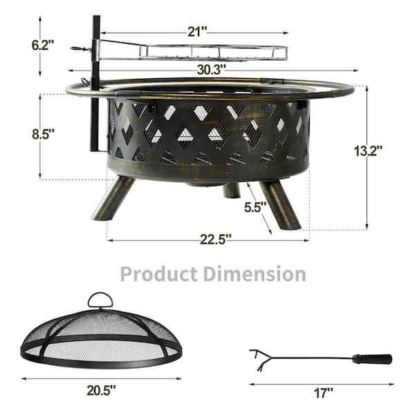 Sizzim 30 in. Outdoor Wood Burning Fire Pit with Cooking Grill - Image 2