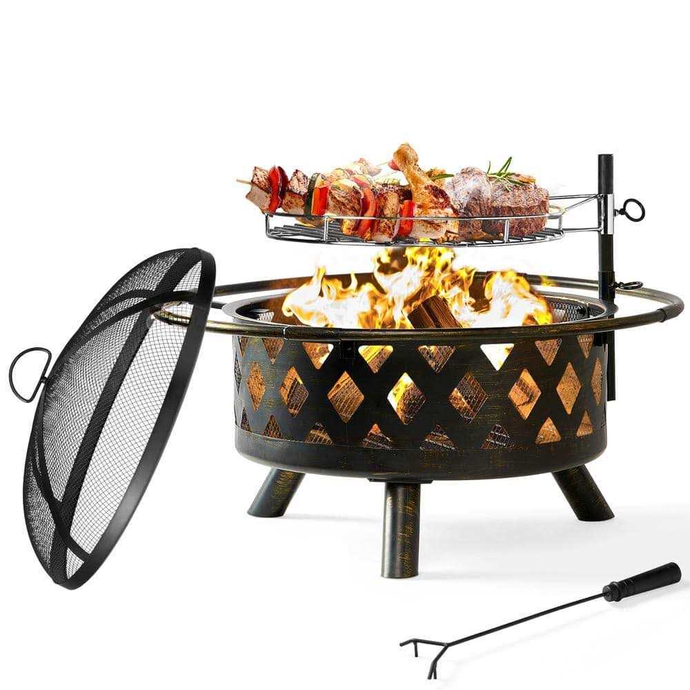 Sizzim 30 in. Outdoor Wood Burning Fire Pit with Cooking Grill - Image 3