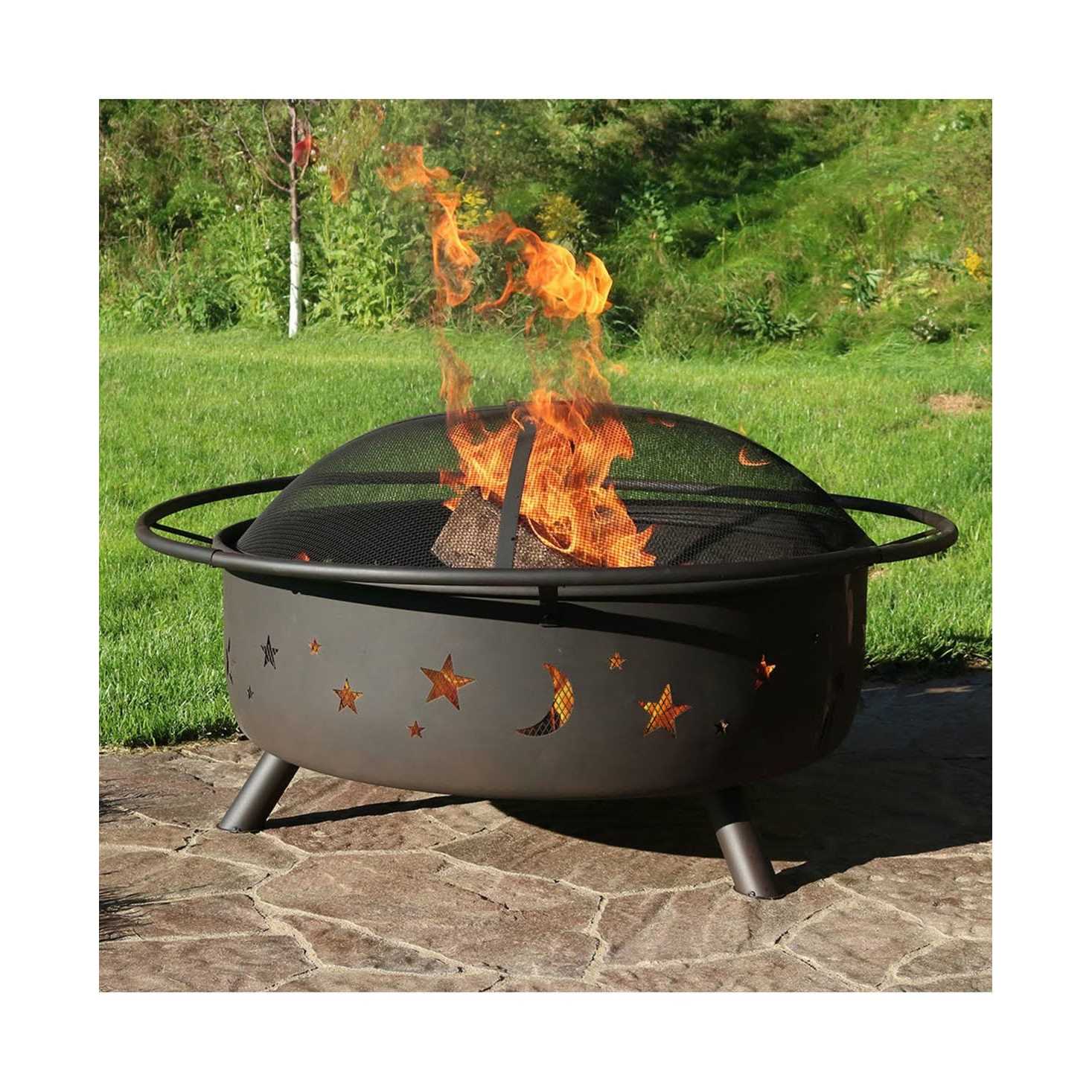 Sunnydaze Decor Cosmic 42 in. x 23 in. Large Round Steel Wood Burning Fire Pit with Spark Screen - Image 2