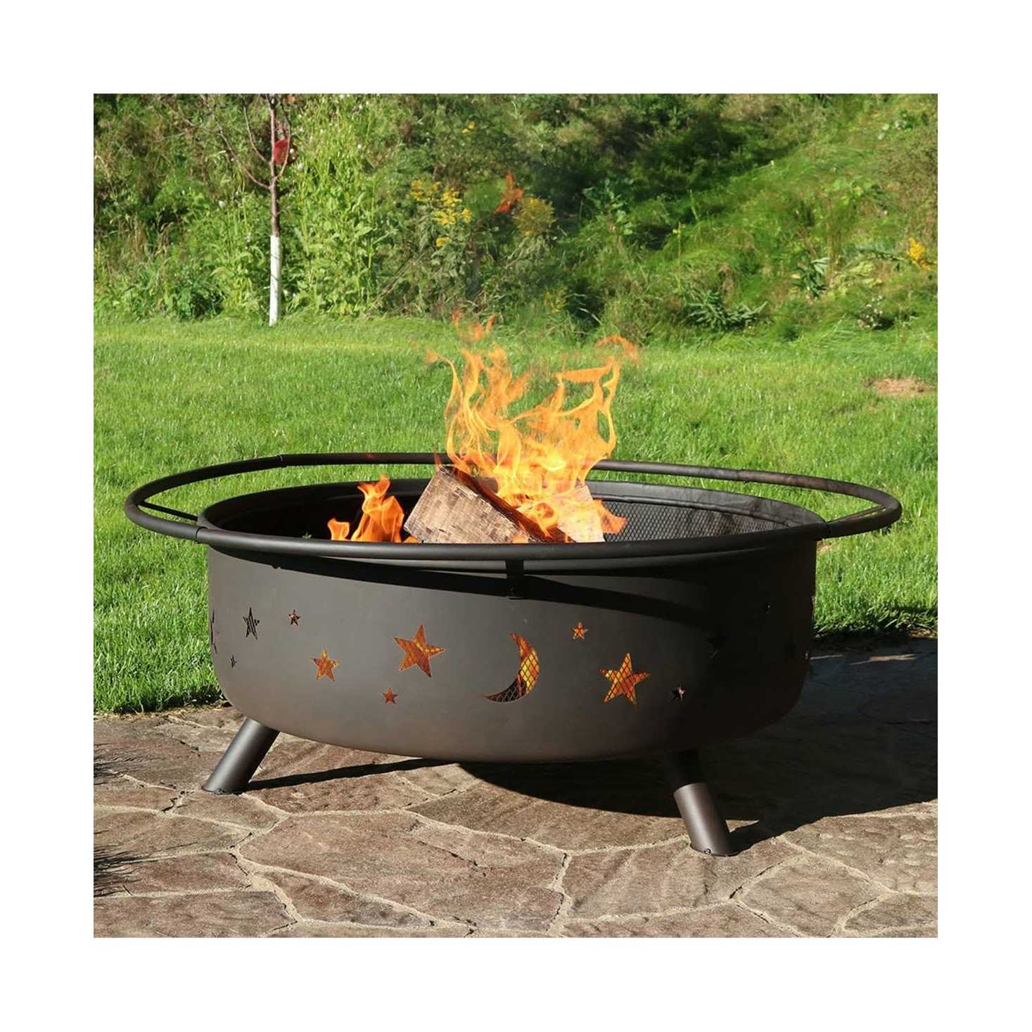 Sunnydaze Decor Cosmic 42 in. x 23 in. Large Round Steel Wood Burning Fire Pit with Spark Screen - Image 3