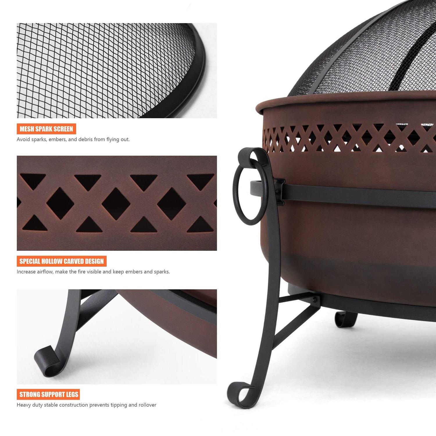 SUNCREAT 30,31,34,36,42 inches Outdoor Fire Pit with Spark Screen and Log Poker - Image 2