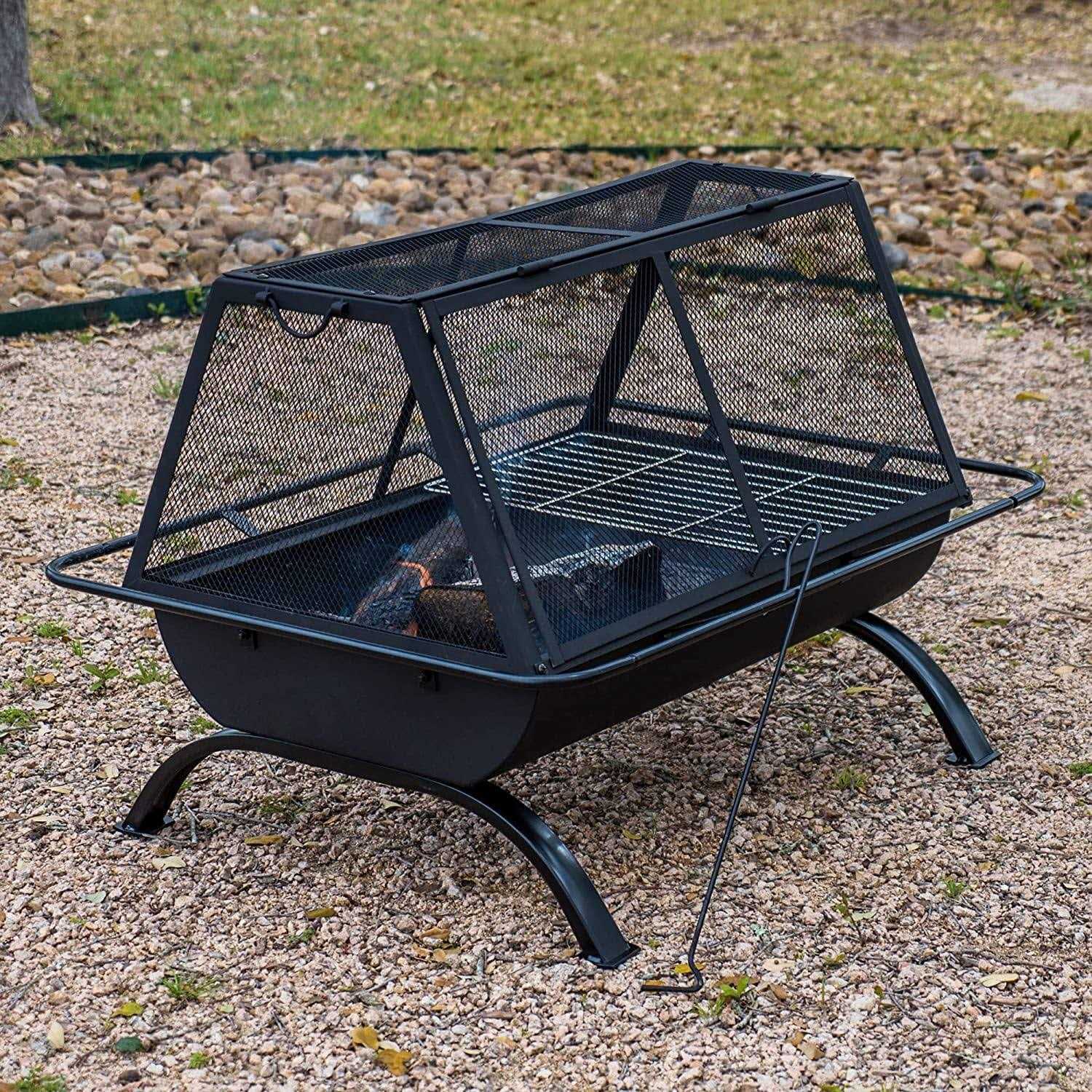 SUNCREAT 30,31,34,36,42 inches Outdoor Fire Pit with Spark Screen and Log Poker - Image 4