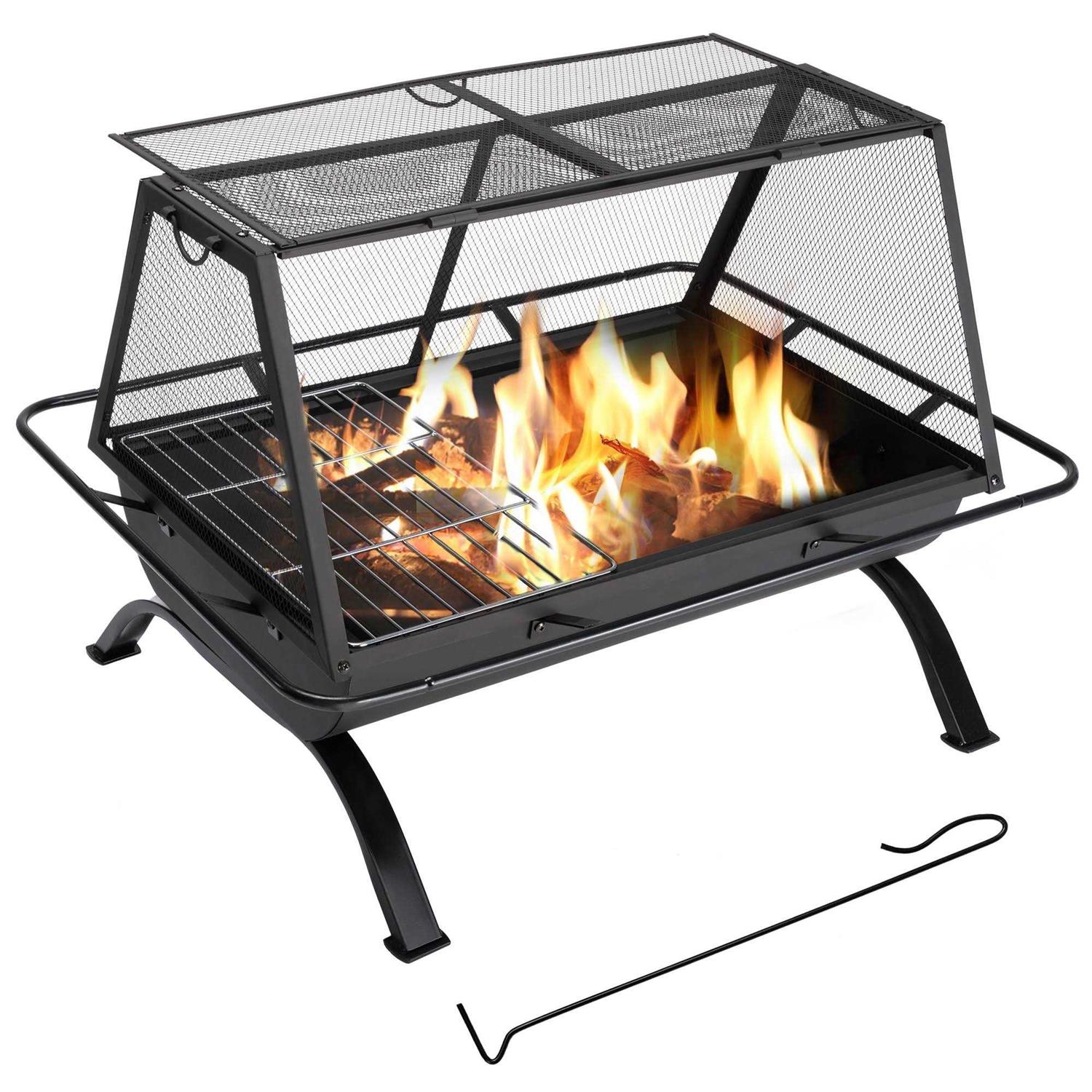 SUNCREAT 30,31,34,36,42 inches Outdoor Fire Pit with Spark Screen and Log Poker - Image 5