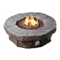 Teamson Home Outdoor Round Stone Look Propane Gas Fire Pit