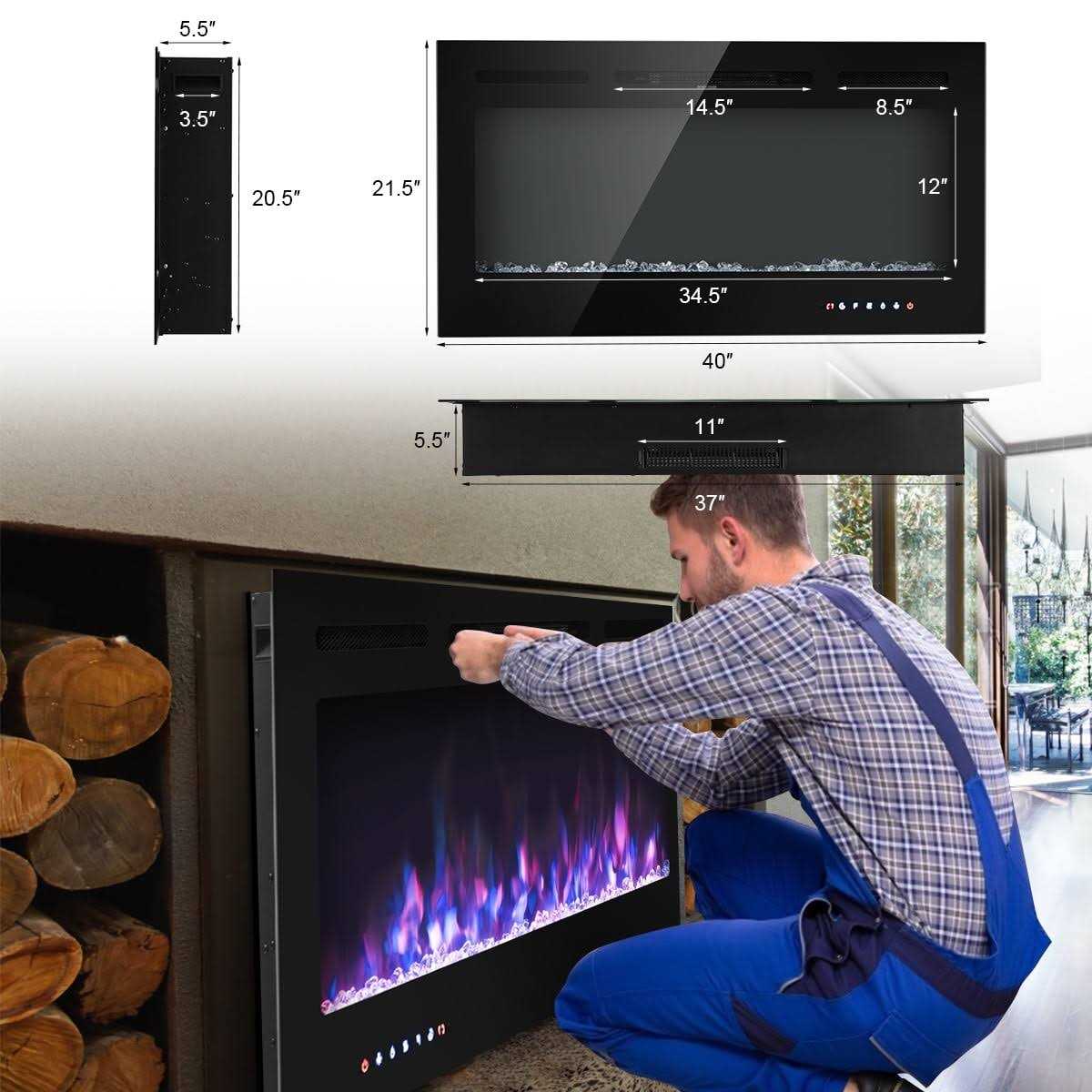 Topbuy Recessed Electric Fireplace Wall Mounted Heater w/Remote Control 750w/1500w mode Adjustable Flame - Image 2