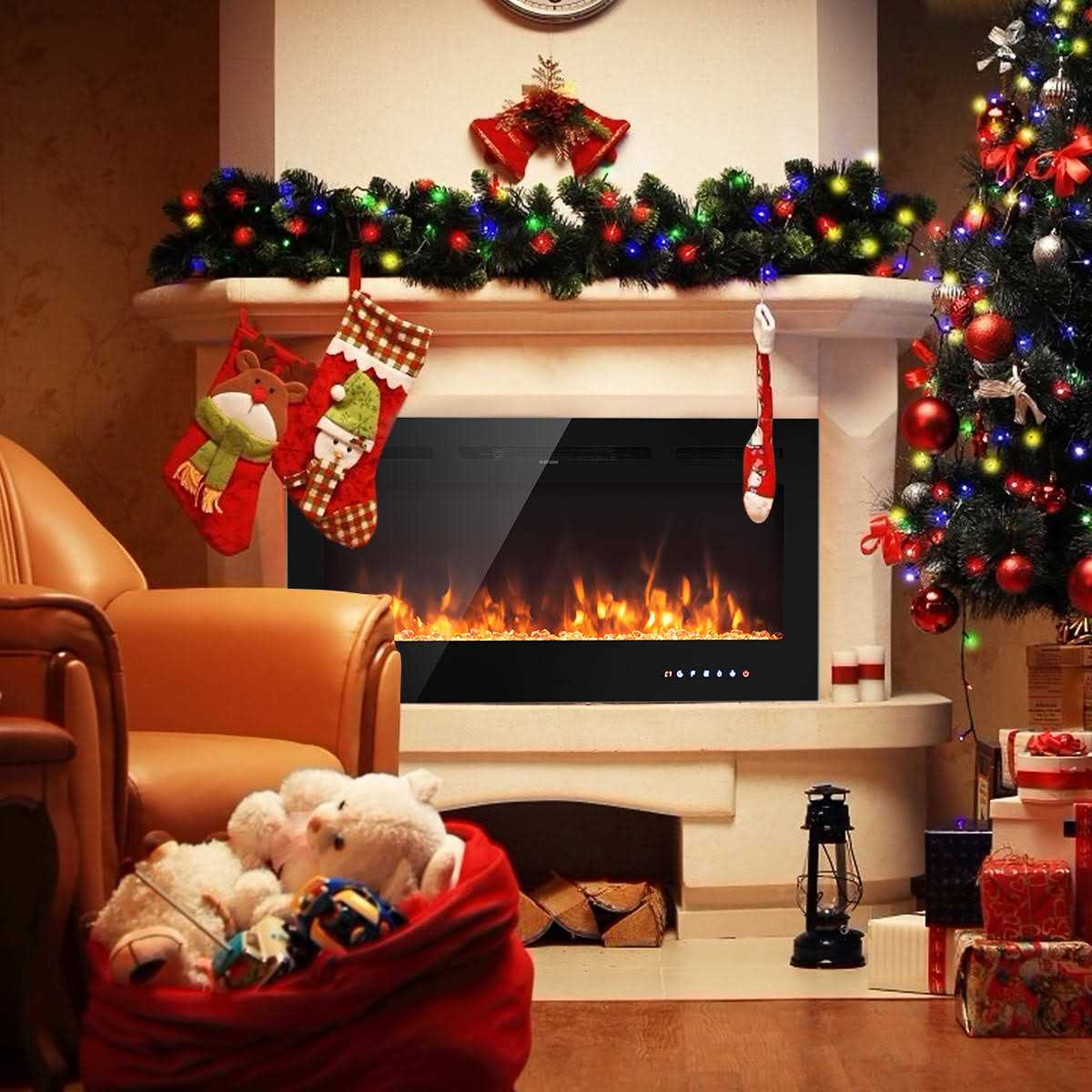 Topbuy Recessed Electric Fireplace Wall Mounted Heater w/Remote Control 750w/1500w mode Adjustable Flame - Image 3