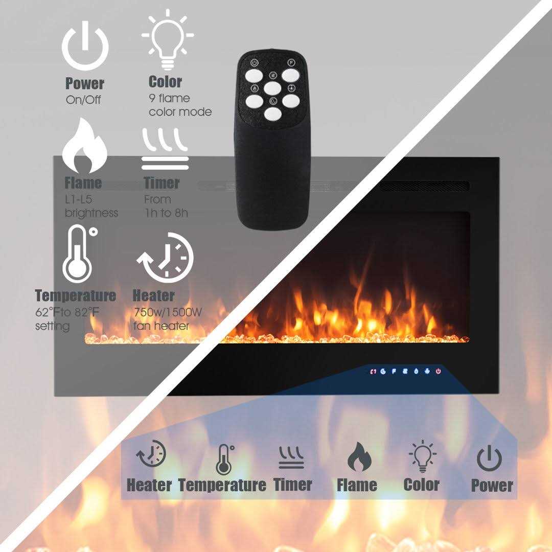 Topbuy Recessed Electric Fireplace Wall Mounted Heater w/Remote Control 750w/1500w mode Adjustable Flame - Image 5