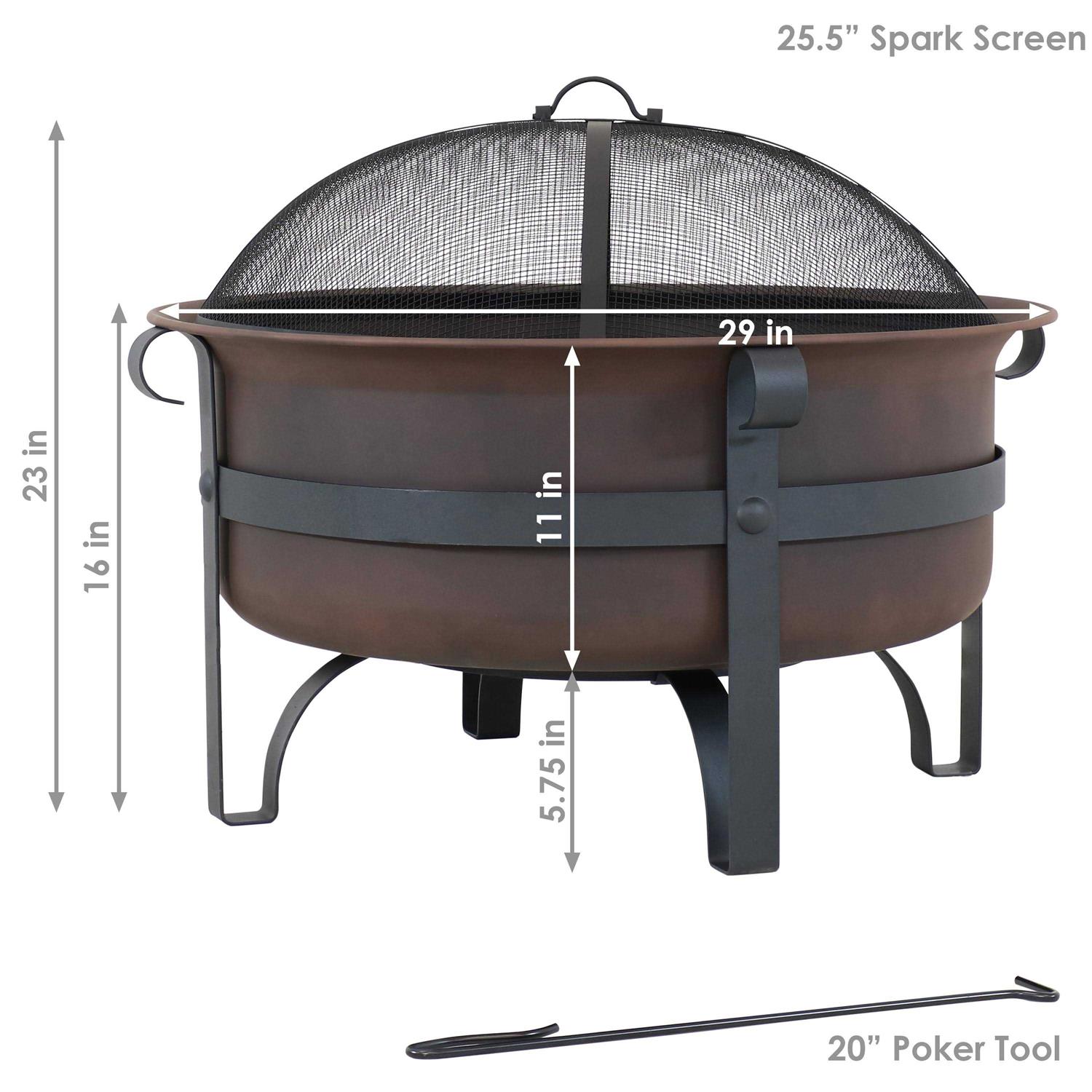 Sunnydaze Decor 29 in. Round Steel Wood Burning Fire Pit with Cauldron Style and Spark Screen Set in Bronze - Image 4