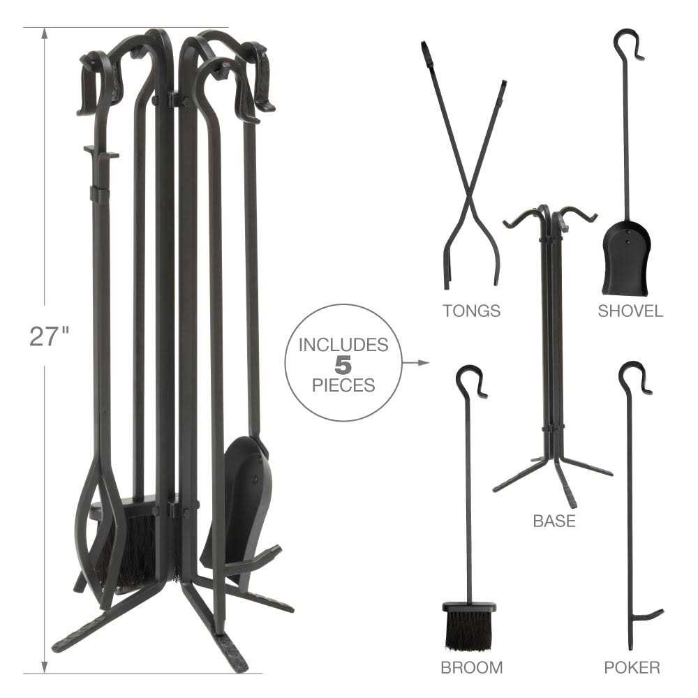 Uniflame 5 Piece Black Wrought Iron Fireset - Image 2