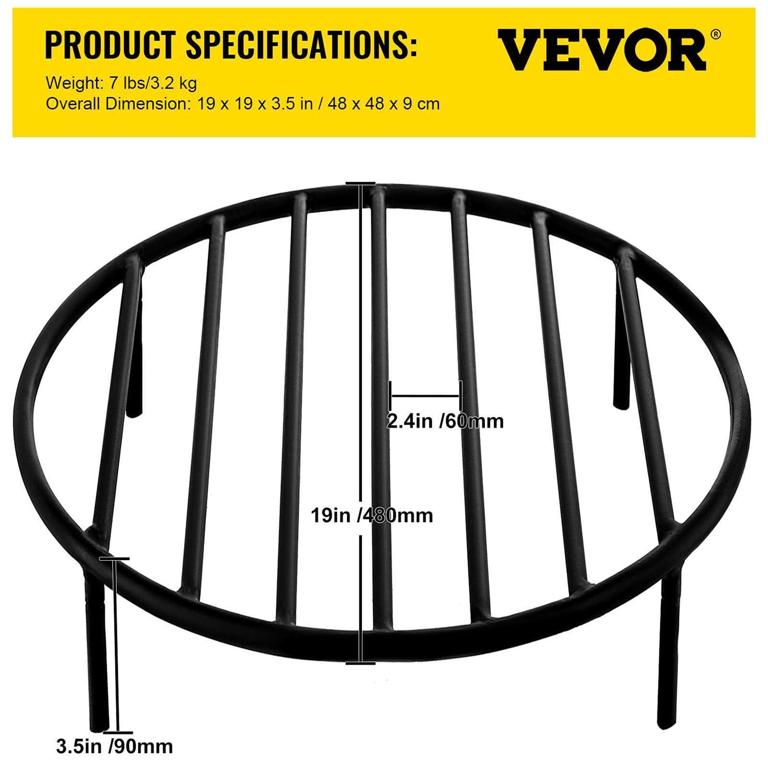 VEVOR Fire Pit Grate Heavy Duty Iron Round Firewood Grate Round Wood Fire Pit Grate - Image 2