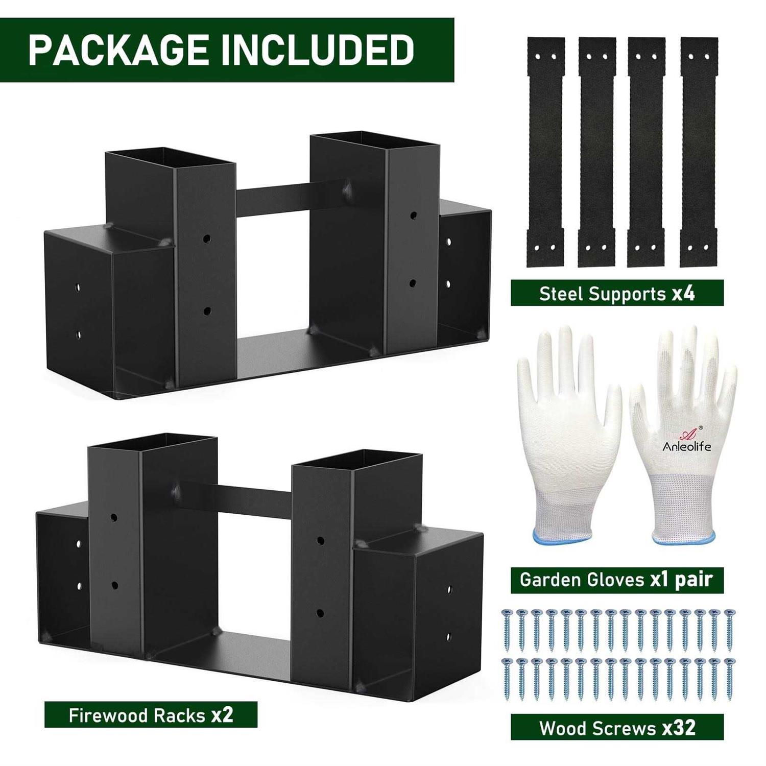 Tramull Outdoor Firewood Log Rack Bracket Kit Fireplace Wood Storage Holder - Image 5