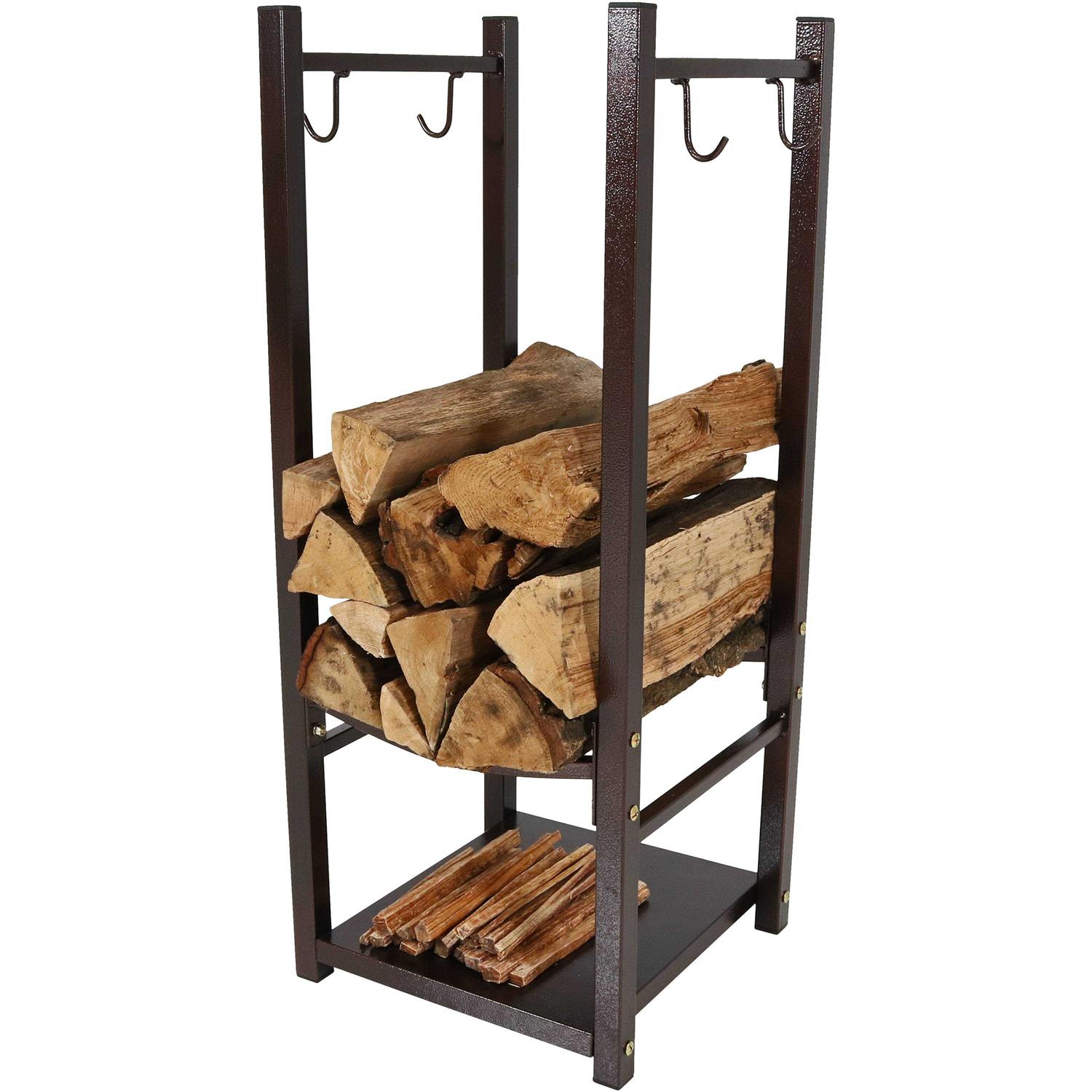 Sunnydaze Decor Indoor/Outdoor Firewood Log Rack with Tool Holders